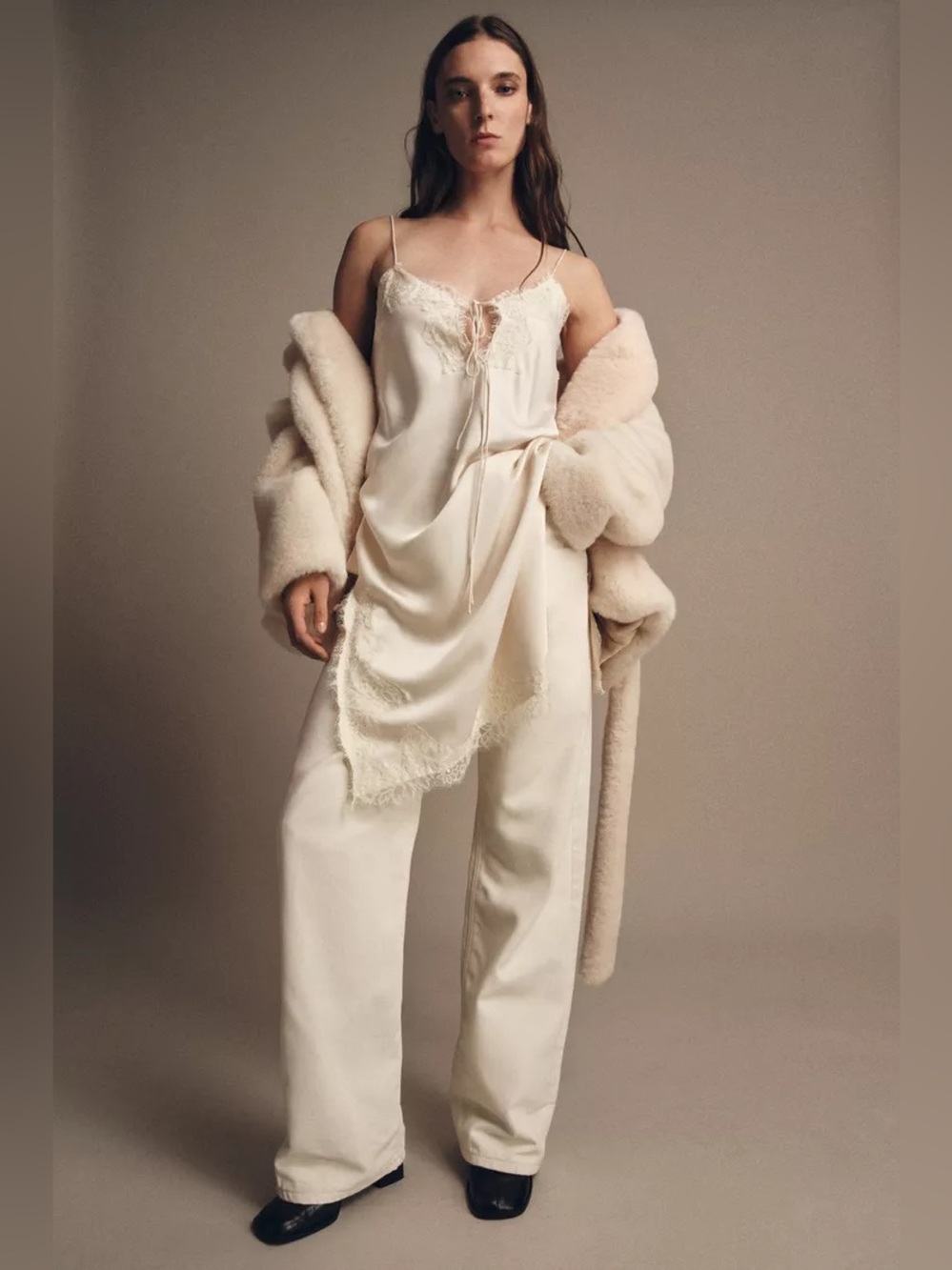 Zara Cream Satin Slip Dress - Picture 1 of 11